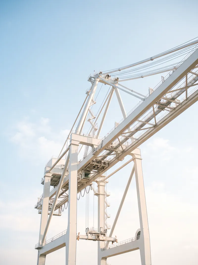 Gantry Crane Legs Under a Pale Sky — AI-generated photograph