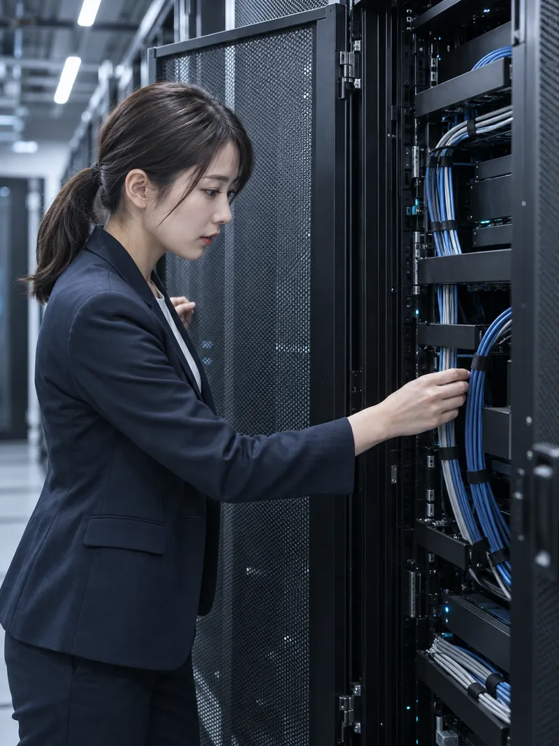 Technician Inspecting a Server Rack — AI-generated photograph