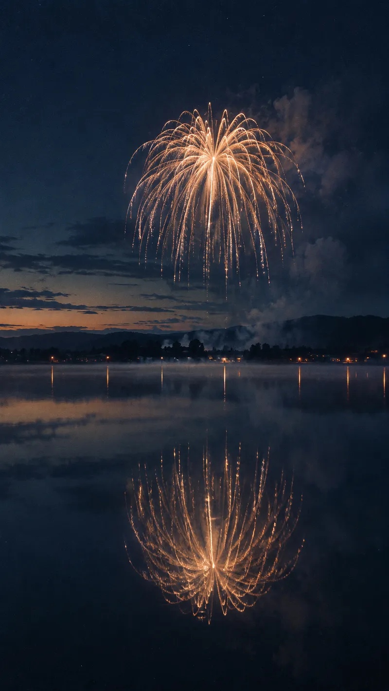 Willow Firework Reflected in Still Water — AI-generated photograph
