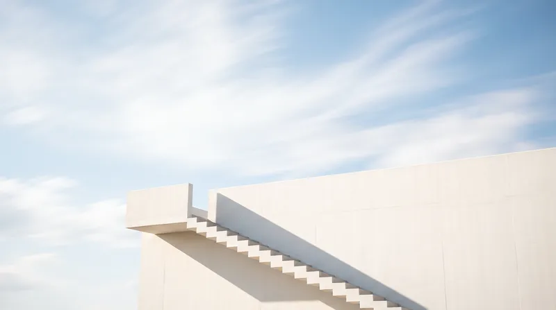 White Modernist Facade Under a Streaked Cloud Sky — AI-generated photograph