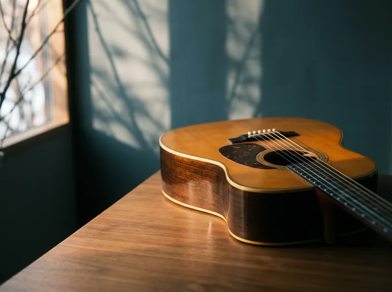 Acoustic Guitar Body in Warm Afternoon Light — AI-generated photograph
