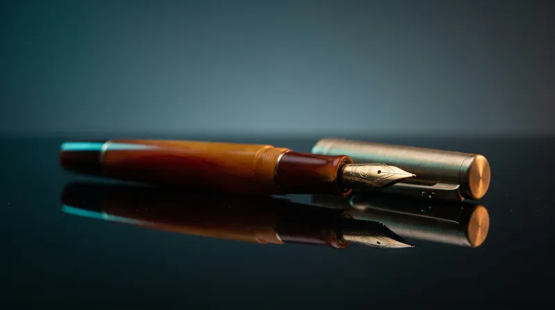Fountain Pen on a Black Acrylic Mirror — AI-generated photograph