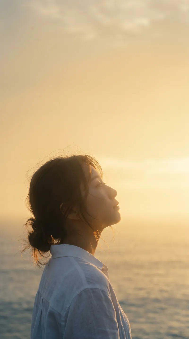 Woman's Silhouette in Golden Sea Haze — AI-generated photograph