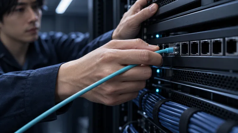 Hands Connecting a Network Cable — AI-generated photograph