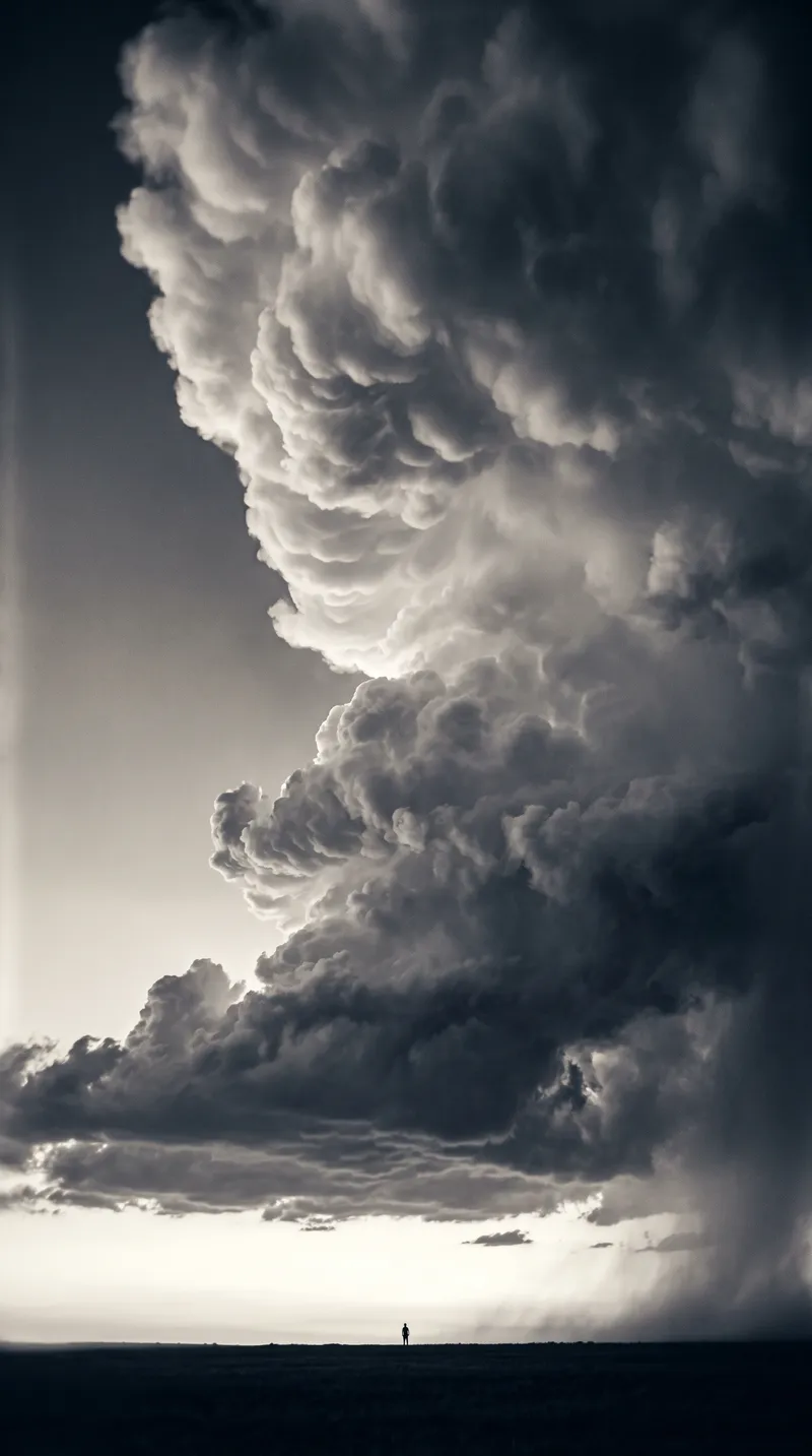 Cumulonimbus Tower in Selenium Monochrome — AI-generated photograph