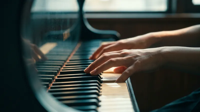 Close-up of Hands on a Grand Piano Keyboard — AI-generated photograph