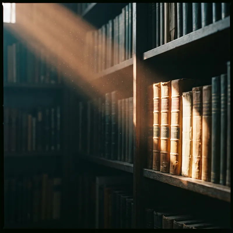 Sunbeam on Leather Book Spines — AI-generated photograph