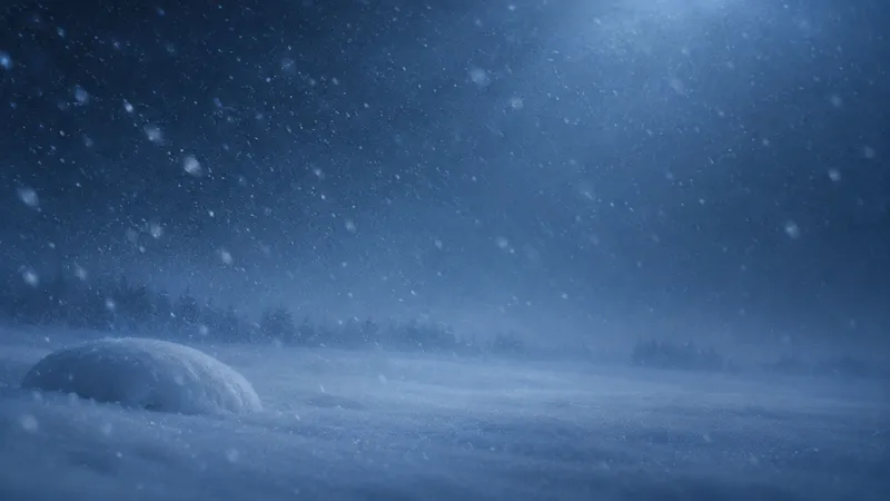 Snow Falling over a Snow-Covered Boulder — AI-generated photograph