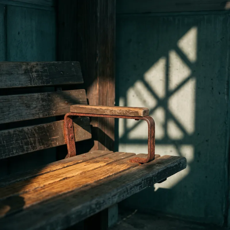 Wooden Bench on an Empty Station Platform — AI-generated photograph