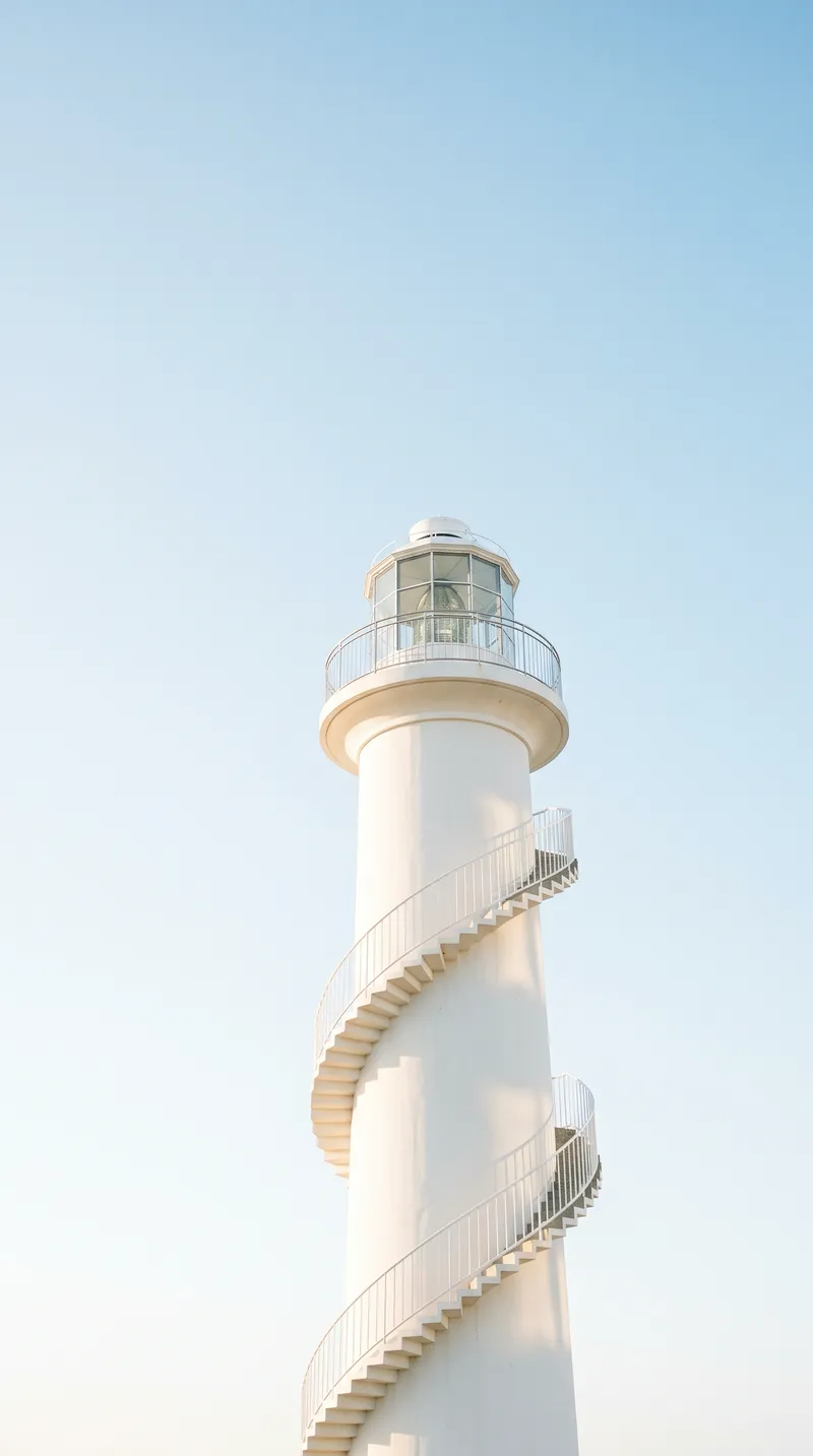 White Lighthouse Tower Against a Pale Summer Sky — AI-generated photograph
