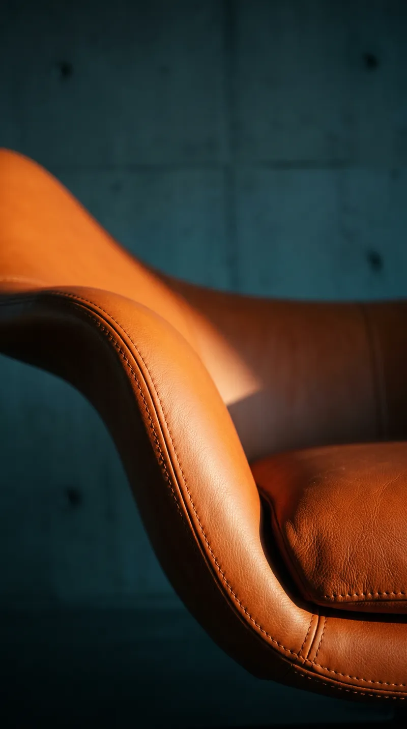 Close-up of an Orange Leather Chair — AI-generated photograph