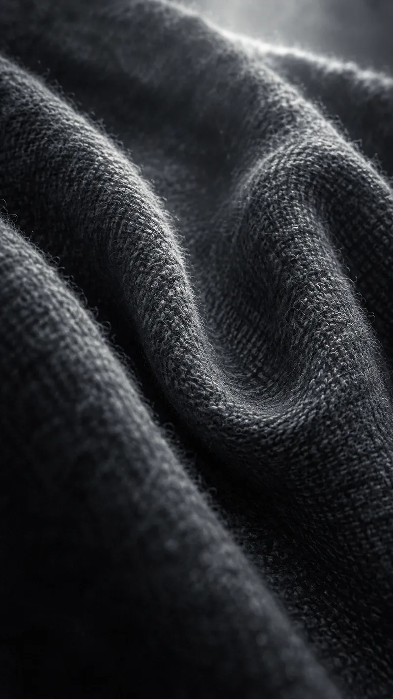 Curved Fold in Charcoal Wool — AI-generated photograph
