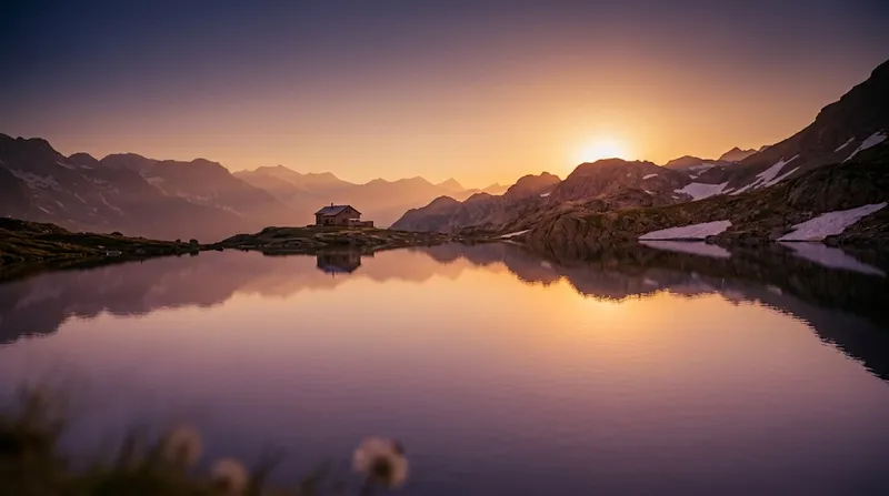 Glacial Lake at Sunset with Thin Clouds — AI-generated photograph