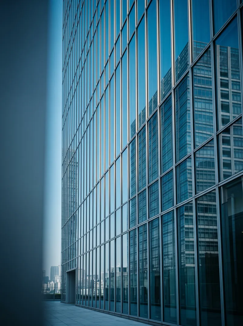 Summer Sky Mirrored in a Glass Tower — AI-generated photograph