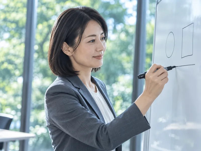 Woman Drawing on an Office Whiteboard — AI-generated photograph