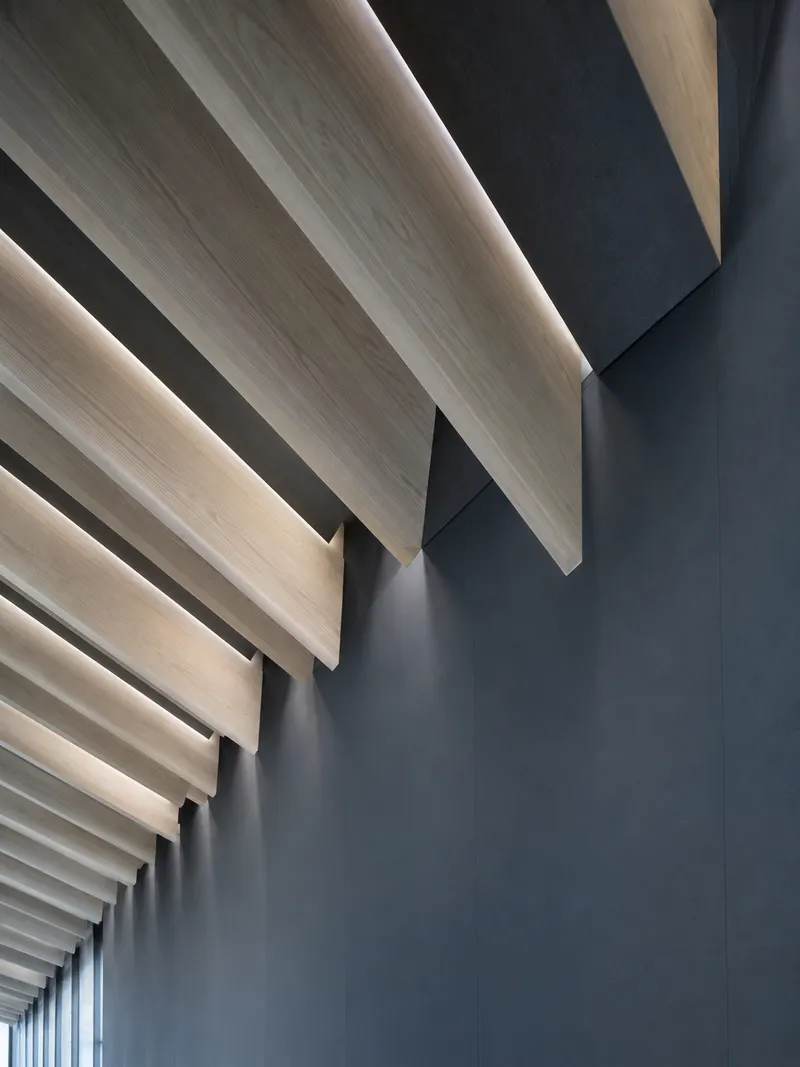 Pale Timber Acoustic Ceiling — AI-generated photograph