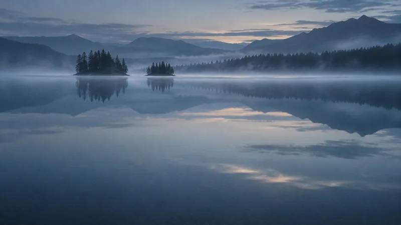 Two Wooded Islands Above Their Reflections — AI-generated photograph