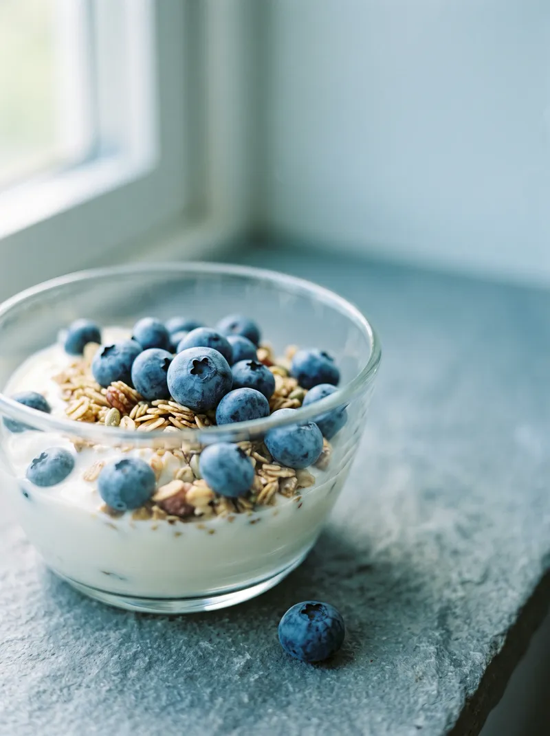 Blueberry Granola Bowl in Cool Morning Light — AI-generated photograph