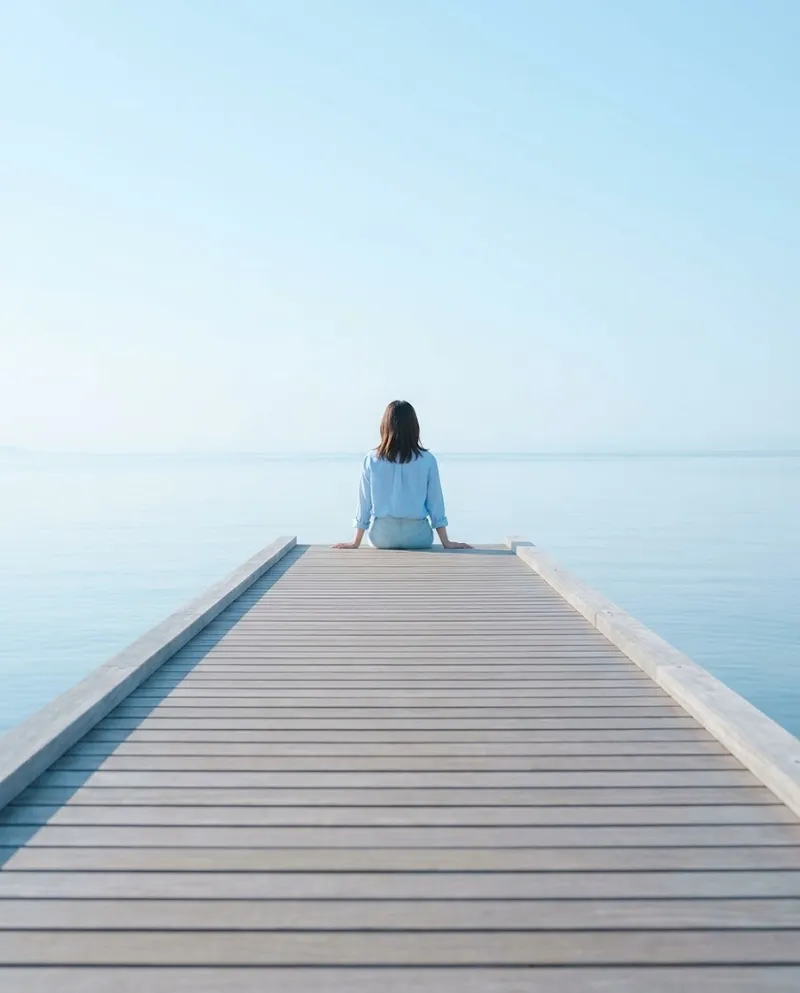 Woman in Sky Blue on a Pier — AI-generated photograph