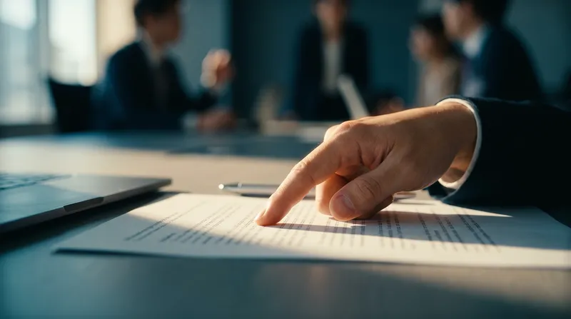 Close-up of Hands Over Meeting Documents — AI-generated photograph