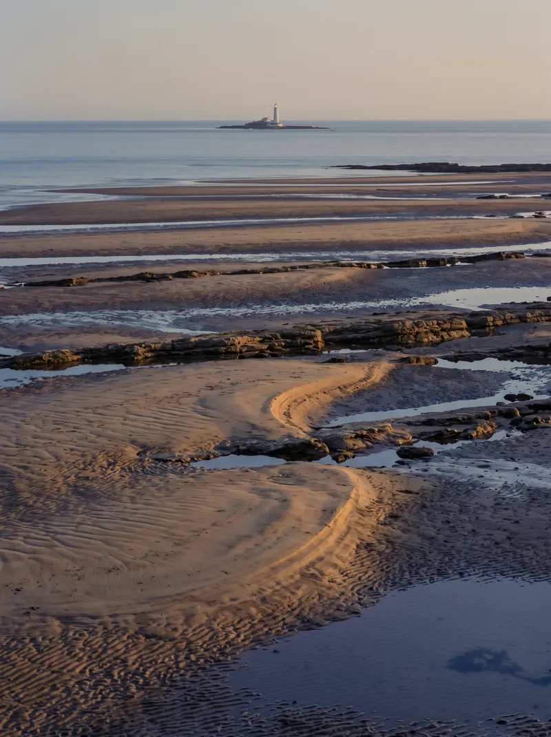 Island Lighthouse Among Layered Coastal Ridges at Dusk — AI-generated photograph