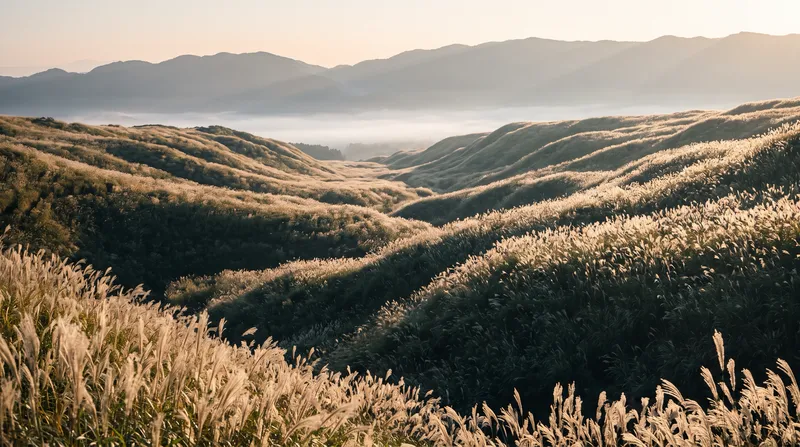 Golden Pampas Grassland in Morning Mist — AI-generated photograph