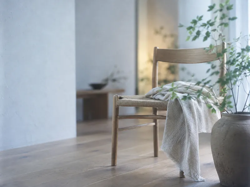 Wooden Chair in an Overcast Hotel Lounge — AI-generated photograph