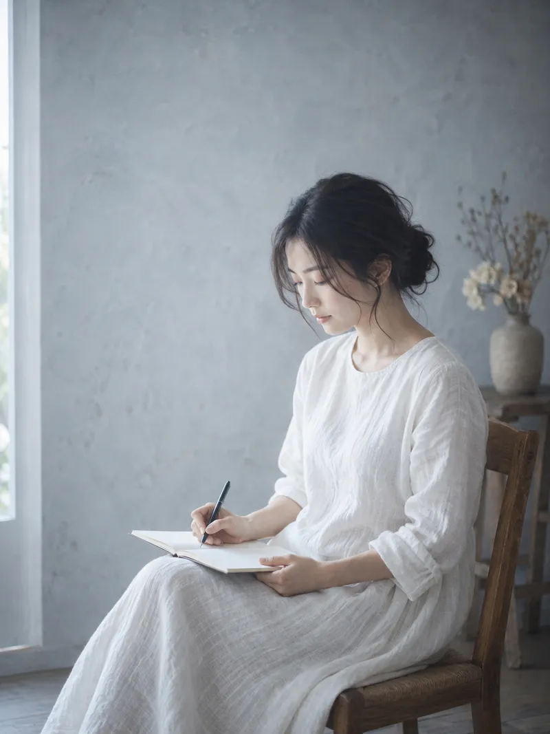 Woman Preparing Notes by a Window — AI-generated photograph