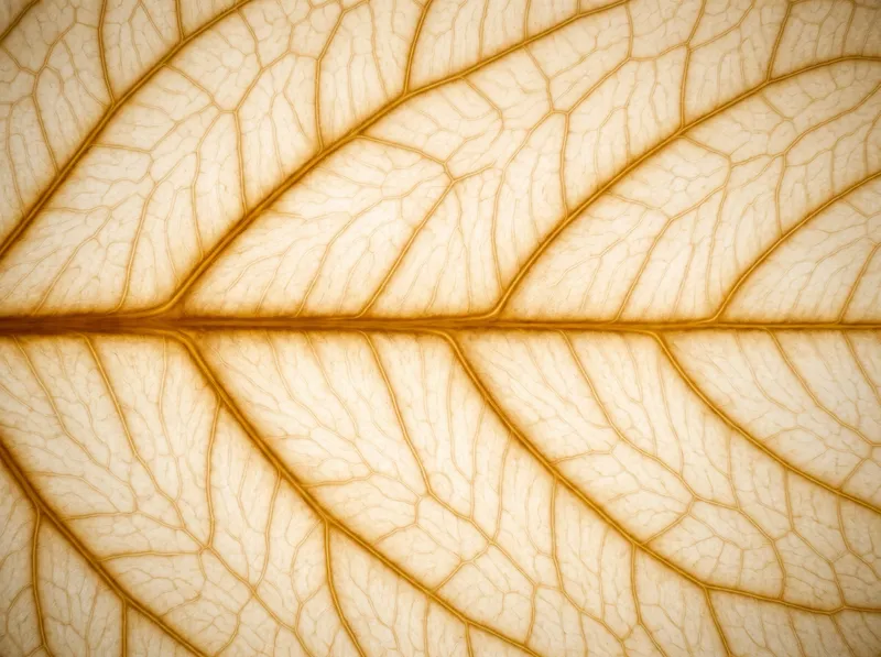 Backlit Amber Leaf Vein Network — AI-generated photograph