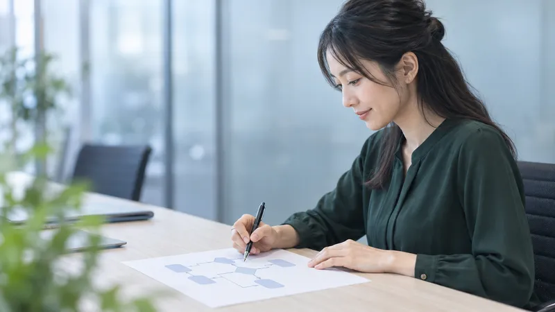 Woman Reviewing a Printed Workflow — AI-generated photograph