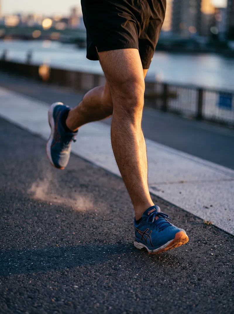 Low-Angle Runner's Legs at Dusk — AI-generated photograph