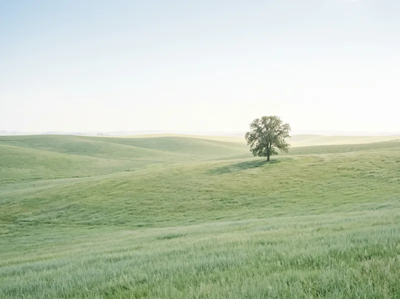 Lone Tree on a Rolling Green Meadow — AI-generated photograph