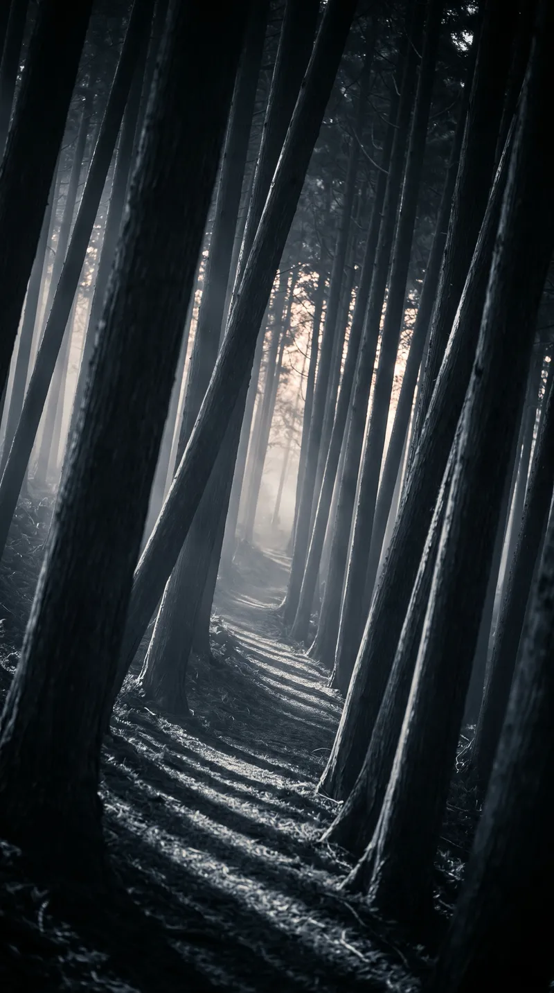 Fog-Filled Cedar Avenue in Selenium Monochrome — AI-generated photograph