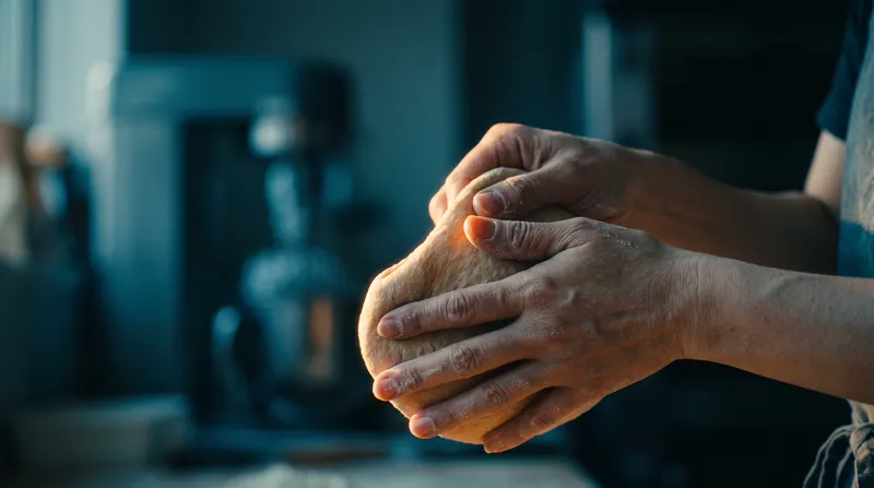 Close-up of Hands Shaping Bread Dough — AI-generated photograph