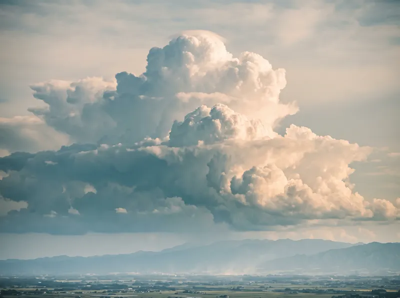 Towering Cumulonimbus Over a Hazy Plain — AI-generated photograph