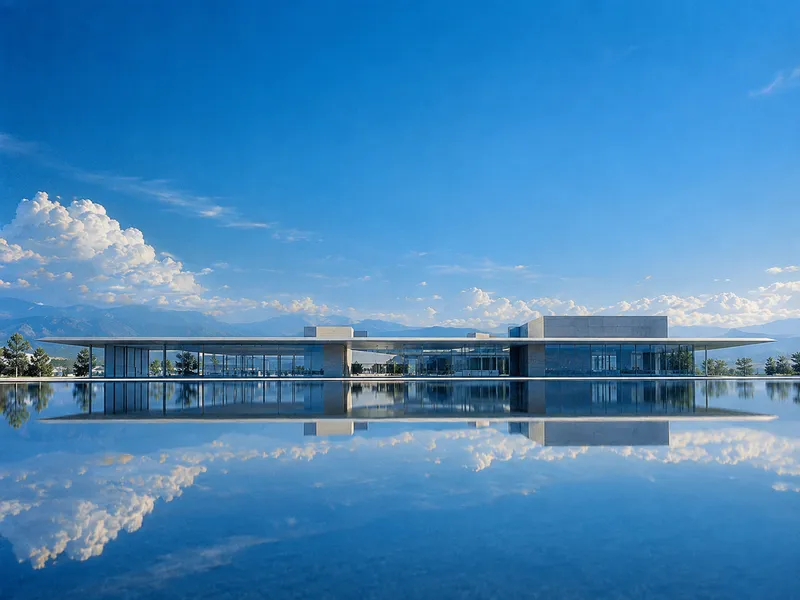 Glass Building Beneath a Wide Blue Sky — AI-generated photograph