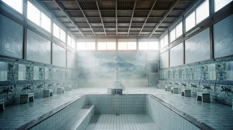 Empty Bathhouse Pool and Coffered Ceiling — AI-generated photograph
