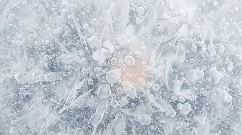 Frozen Air Bubbles in Blue-Grey Ice — AI-generated photograph