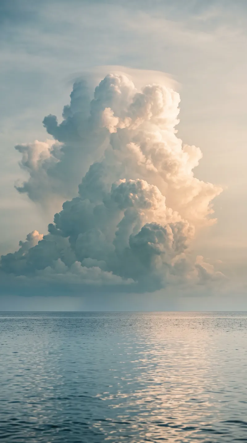 Cumulonimbus Rising Above a Calm Summer Sea — AI-generated photograph