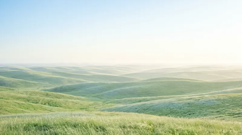 Layered Green Highland Ridges Under a Pale Sky — AI-generated photograph