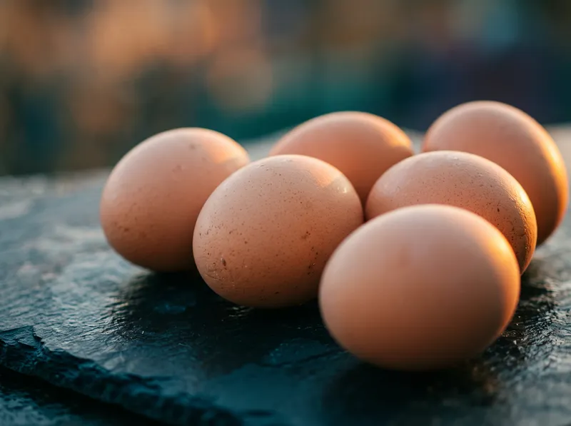 Backlit Fresh Eggs With Violet Shadows — AI-generated photograph