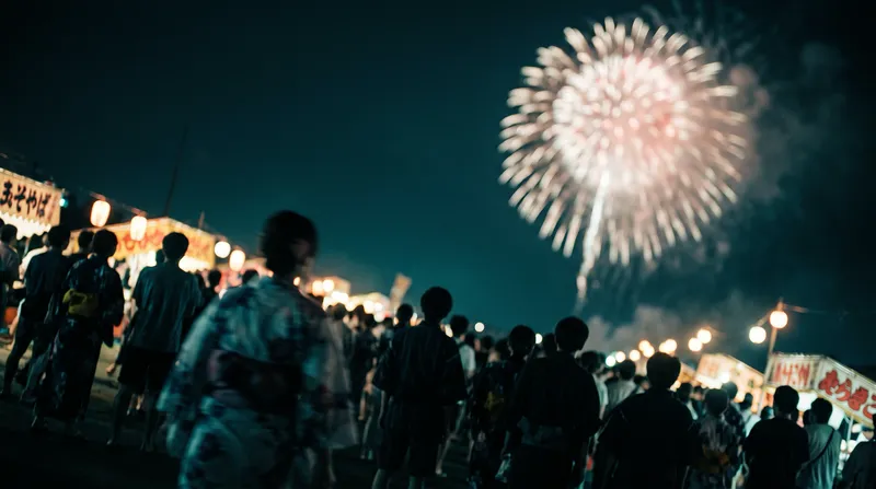 Festival Crowd Watching Fireworks at Night — AI-generated photograph