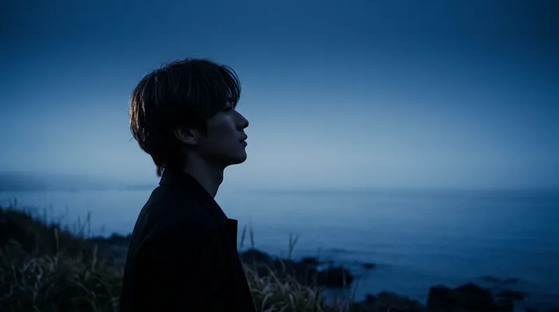 Profile of a Man in Blue Sea Mist — AI-generated photograph