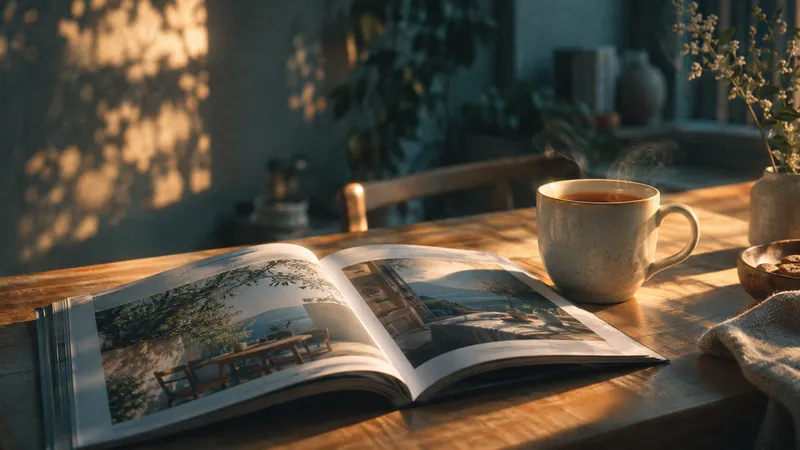 Magazine and Tea in Warm Light — AI-generated photograph