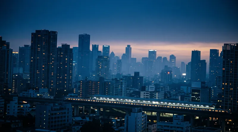 Elevated Train Across a Blue Hour Skyline — AI-generated photograph