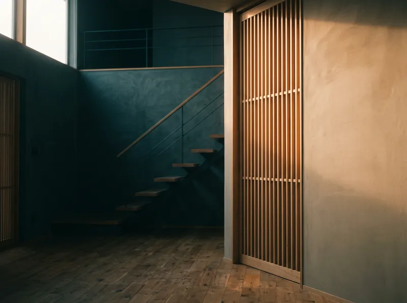 Afternoon Light on an Atrium Lattice Wall — AI-generated photograph