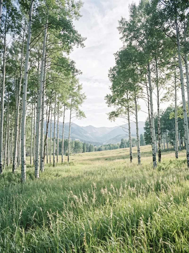 White Birch Grove Over a Summer Meadow — AI-generated photograph