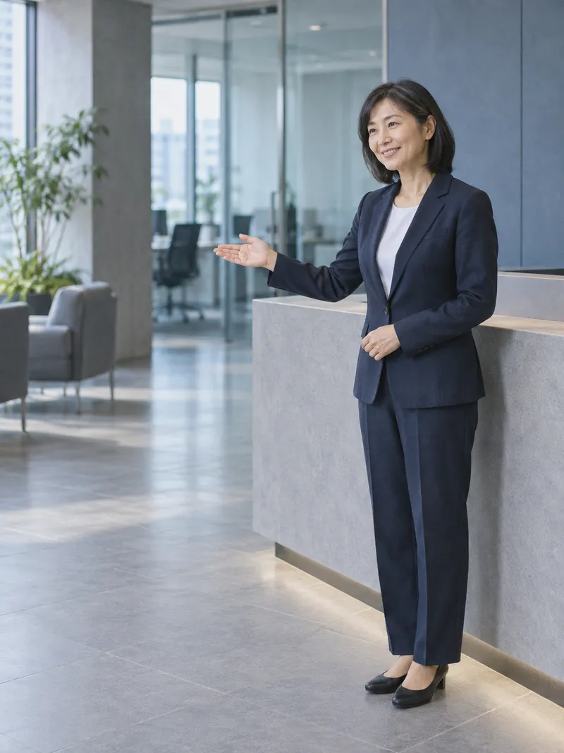 Woman Welcoming Visitors at an Office Reception — AI-generated photograph