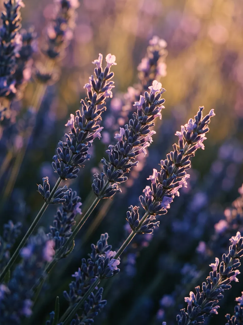 Backlit Lavender Spikes With Violet Shadows — AI-generated photograph