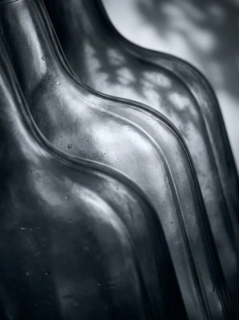Backlit Glass Bottle Ridges in Silver Monochrome — AI-generated photograph